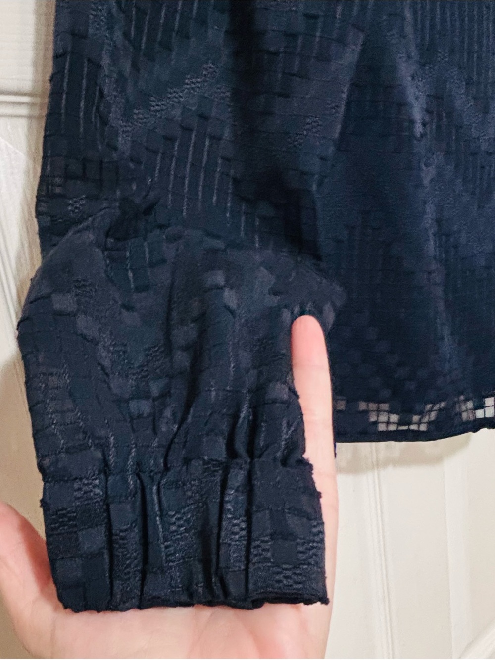 Banana Republic Navy Blue Textured Long-Sleeve Blouse
